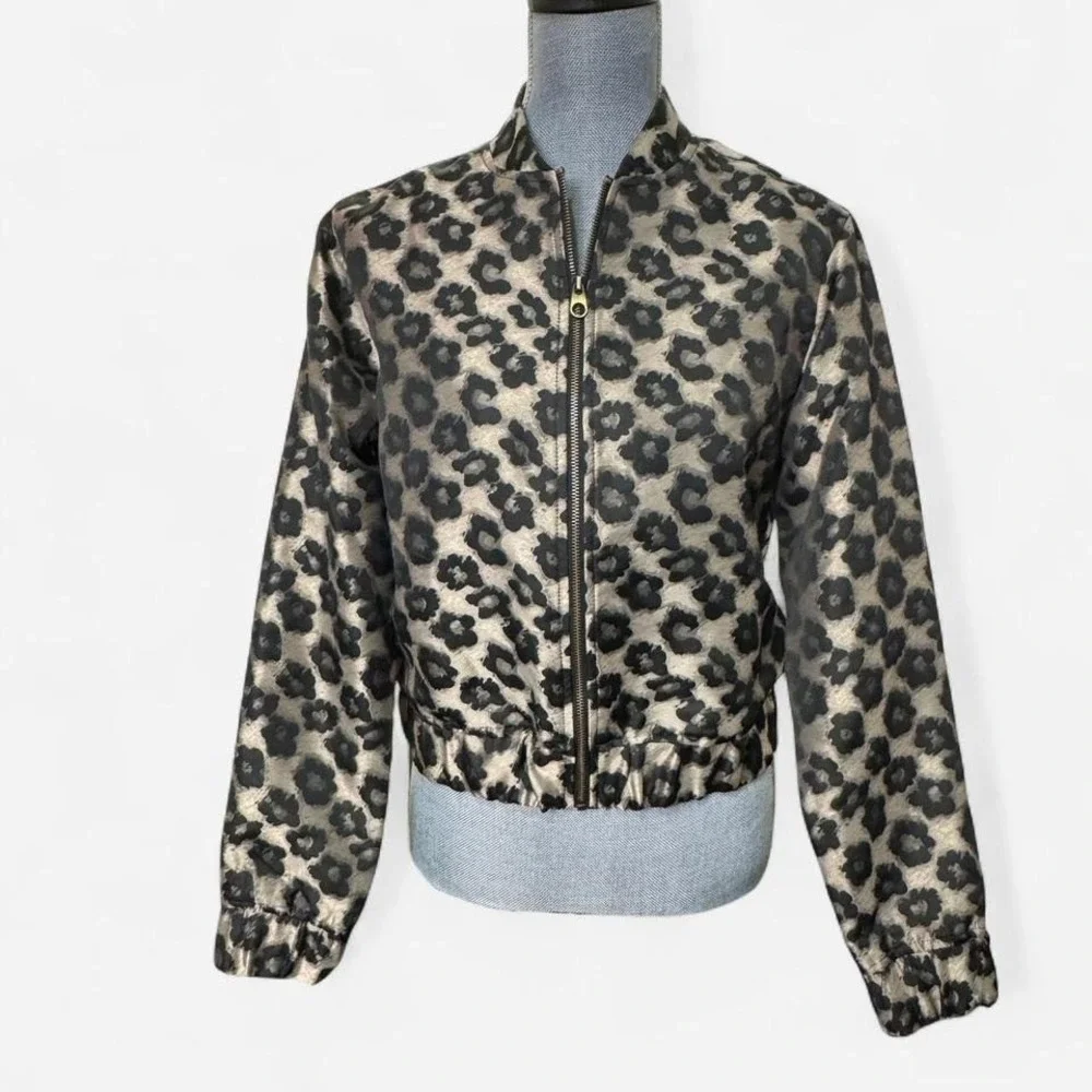 ON 34th Leopard Print‎ Cropped Bomber Jacket Sz XS Y2K Street Evening City Edgy